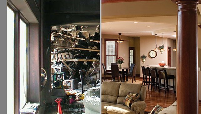 Living Room Fire Damage Before & After
